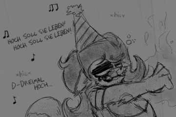 Drunk witch cat singing a German birthday song.